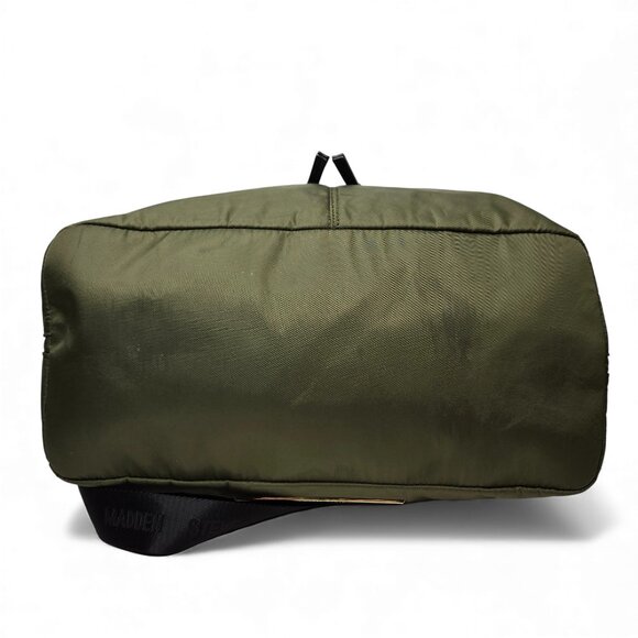 Steve Madden Gym Bag Women Nylon Gold Trim Olive Green Chunky Zip Shoulder Strap - Picture 7 of 12